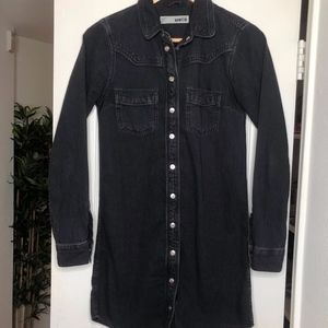Charcoal Long Sleeved Button Down Shirt Dress